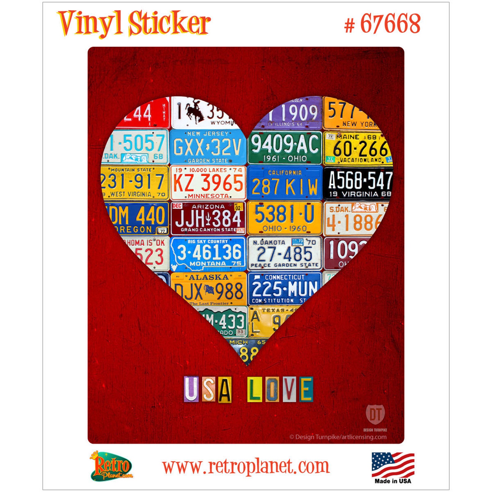 USA Heart License Plate Style Vinyl Sticker Etsy