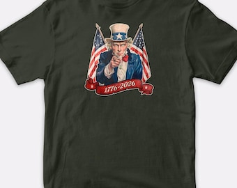 Uncle Sam 1776 to 2026 Patriotic T-Shirt Adult Unisex S-2X, 100% Cotton, Patriotic Tee