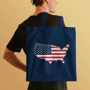 Tote Bag; USA Patriotic Flag, Canvas Grocery Totes, Large Tote Bag, Everyday Totes, Market Bags, Reusable Grocery Bag