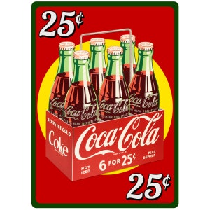 Coca-Cola Vinyl Sticker 25 Cents Six Pack Coke, For Laptop, Appliances, Bumper Stickers, Coolers, Windows, Officially Licensed by Coca-Cola