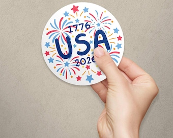 USA Fireworks Doodles 1776-2026 Die Cut Vinyl Sticker, Patriotic Decal