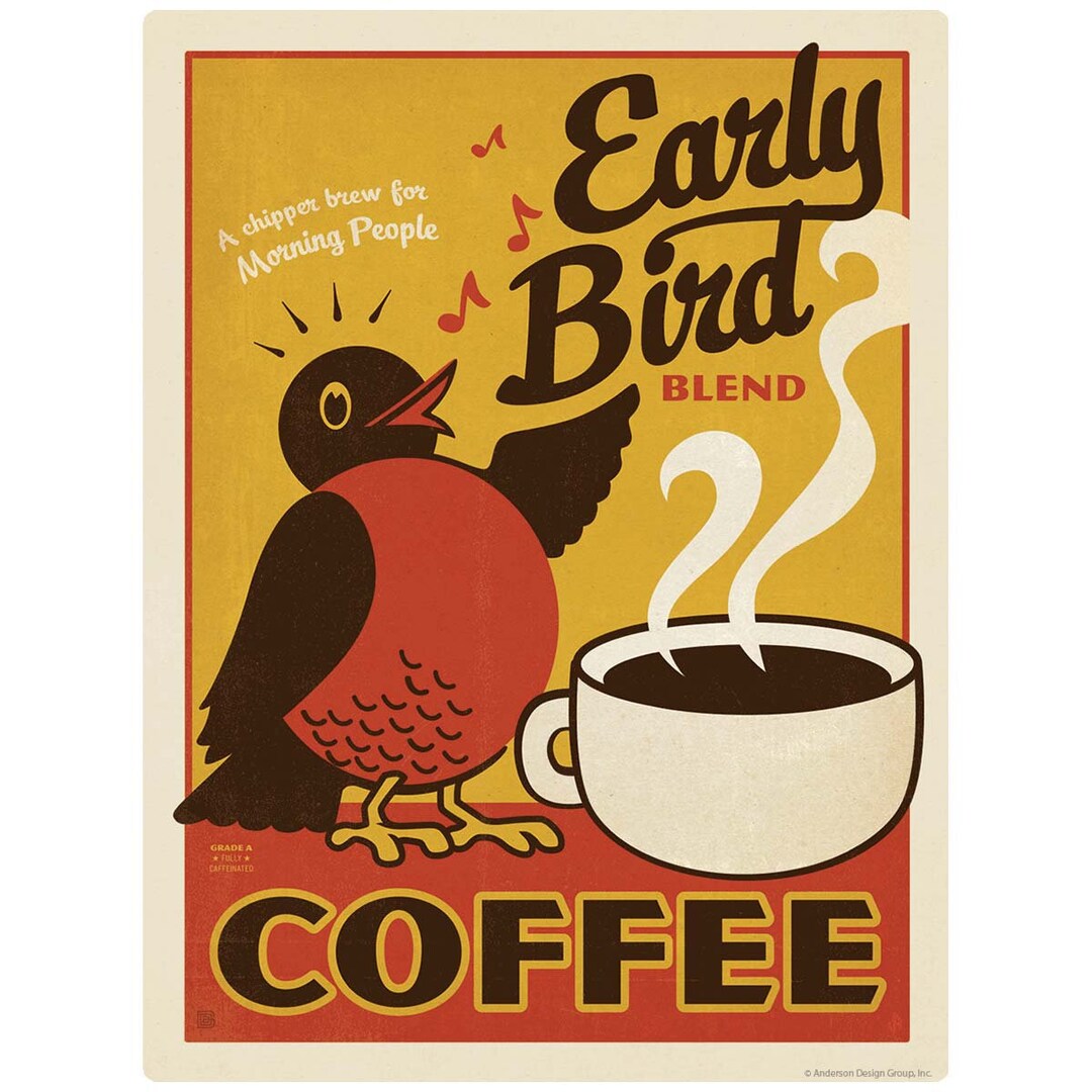 Mini Sticker: Early Bird Coffee, Mini Waterproof Vinyl Sticker, for ...