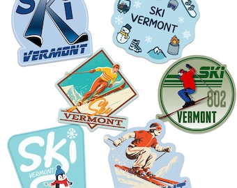 Vermont Ski Vinyl Sticker Bundle, Set of 6 Die-Cut Decals