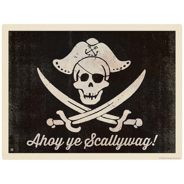 Pirate Flag Ahoy Ye Scallywag Vinyl Sticker–Laptop Decal–Bumper Sticker–Car Window Decal–Vintage Style–Beach Sticker–Ocean Sticker