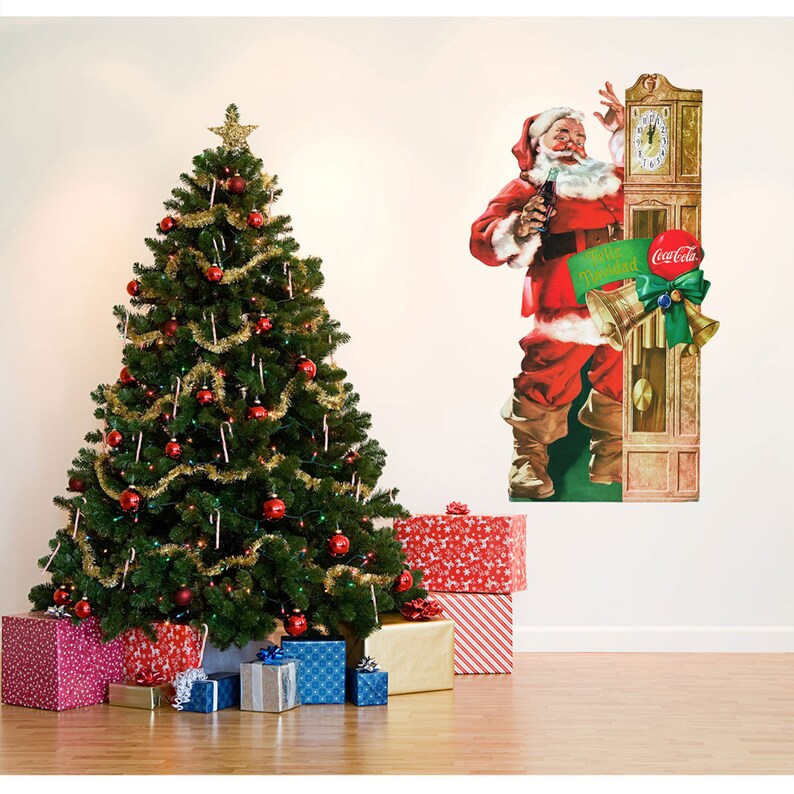 Cocacola Santa Grandfather Clock Wall Decal Feliz Navidad Etsy
