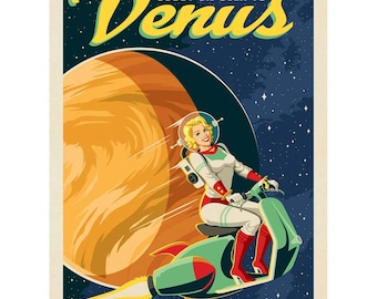 Vinilo decorativo de pared con temática de viajes espaciales a Venus, autoadhesivo.
