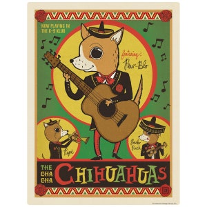 Cha Cha Chihuahuas Dog Decal, Peel and Stick Graphic, Removable Wall Sticker, Vintage Style, Dog Lover Gift, Pet Decal, Animal Decal