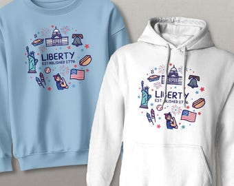 Sudadera o sudadera con capucha para adulto con diseño de la Libertad de EE. UU. de 1776 y garabatos