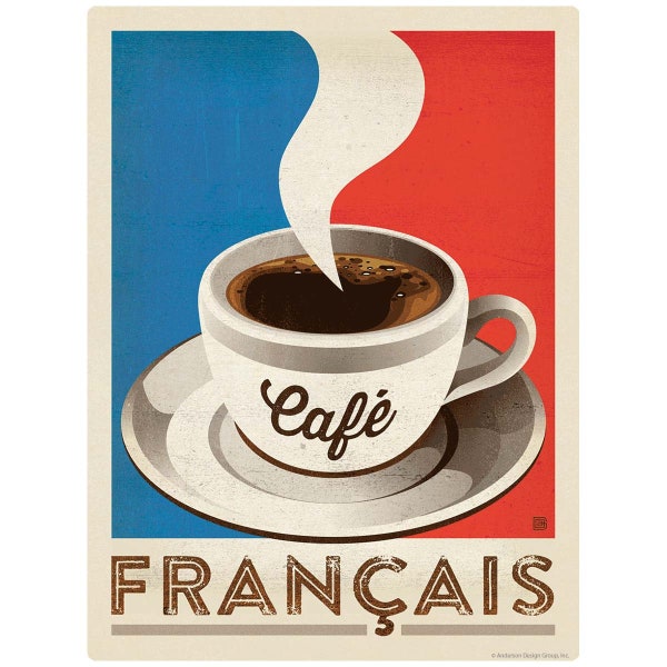 Mini Sticker: Cafe Francais French Flag Coffee, Mini Waterproof Vinyl Sticker, for Laptop, Water Bottle, Bumper Sticker and More!