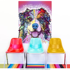 Wall Decal; Australian Shepherd Dog Dean Russo, Rainbow Pet Lover Pop Art for Home or Office Decor, Vinyl Wall Sticker
