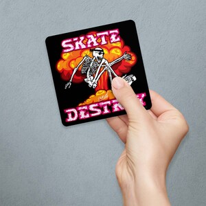 Skate and Destroy Skateboarding Die Cut Vinyl Sticker, Skateboarding Skeleton, Extreme Sport Bumper Stickers