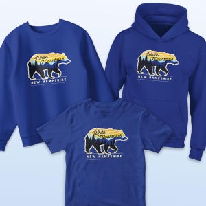 White Mountains New Hampshire Bear Youth Unisex T-Shirt, Sweatshirt, Hoodie XS-XL, Kids Travel Souvenir, Local Gift, Gift for Kids