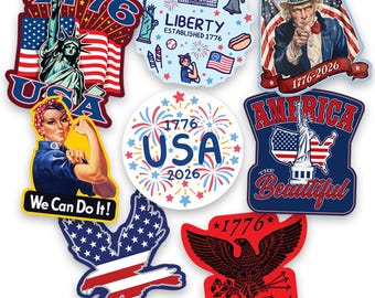 Patriotic Vinyl Sticker Bundle, Set of 8 Die-Cut Decals