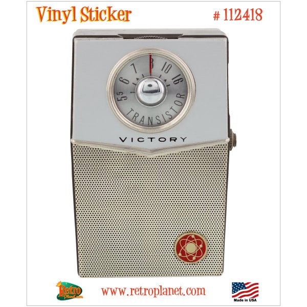 Vinyl Sticker; Atomic Victory Transistor Radio, Vintage Retro Nostalgia Decal for Laptop, Water Bottle, Scrapbooking and More!