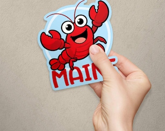 Maine Cute Cartoon Lobster Die Cut Vinyl Sticker