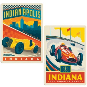 Sticker Set; Indianapolis Motor Speedway Indiana, Set of 2, Waterproof Bumper Sticker For Suitcase, Laptop, Water Bottle, Notebook and More!