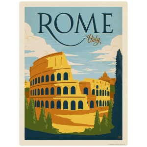 Rome Italy Colosseum Vinyl Sticker–Laptop Decal–Bumper Sticker–Car Window Decal–Vintage Style–World Travel Decal