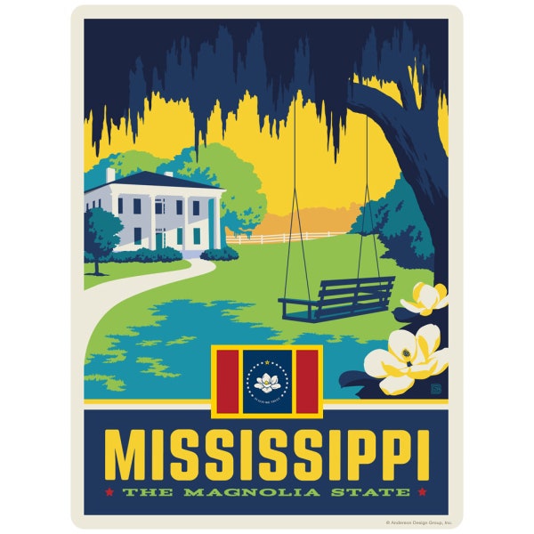 Mississippi Magnolia State Vinyl Sticker–Laptop Decal–Bumper Sticker–Car Window Decal–Vintage Style–US Travel Sticker–Souvenir Sticker