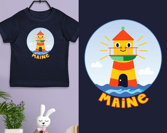 Camiseta infantil unisex con estampado de faro de Maine Kids, tallas 2T-5/6, 100% algodón.