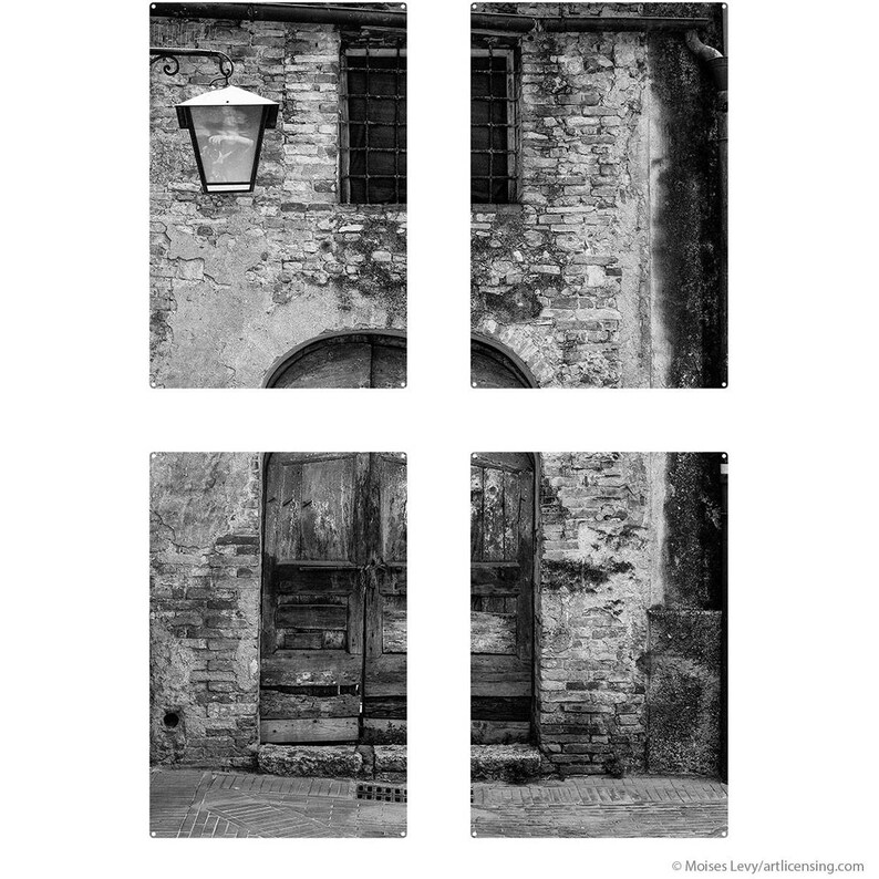 San Giminiano Door Tuscany Italy Quadriptych Metal Wall Art