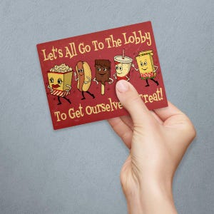 Vinyl Sticker, Lets Go to the Lobby Dancing Snacks Decal For Car, Water Bottle, Window, Laptop, Gifts for Movie Lovers