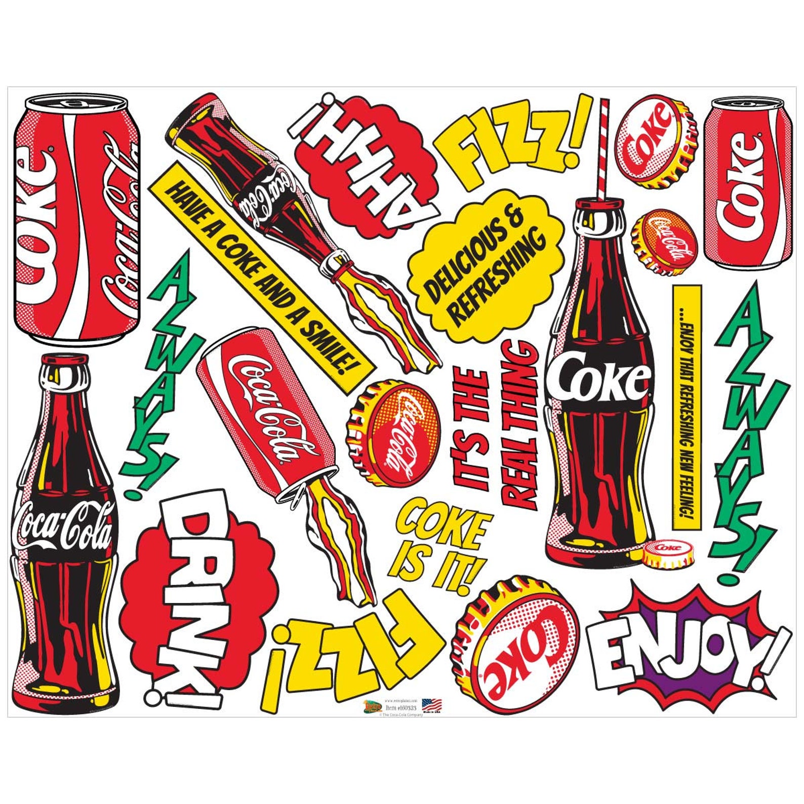 Cocacola Pop Art Cans Bottles Words Decal Set Etsy
