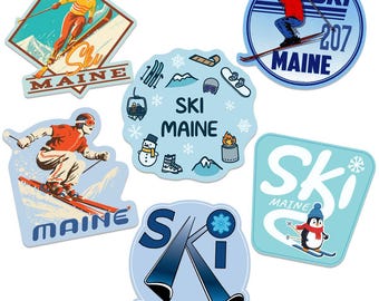 Maine Ski Vinyl Sticker Bundle, Set of 6 Die-Cut Decals