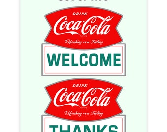 Coca-cola Vinyl Decal Set, Welcome & Thanks, Retro Diner Decor - Etsy