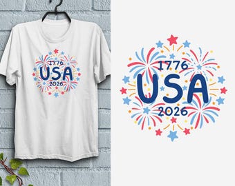 USA Fireworks Doodles 1776-2026 T-Shirt Adult Unisex S-2X, 100% Cotton, Patriotic Tee