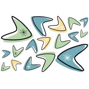 Atomic Boomerang Stickers, 50&#39;s Style Stickers, Mid Century Modern Stickers, Crafting, Scrapbooking, Fun Colorful Stickers