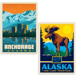 Sticker Set; Anchorage Alaska, Set of 2, State Pride, Waterproof Bumper Sticker For Suitcase, Laptop, Water Bottle, Notebook and More!