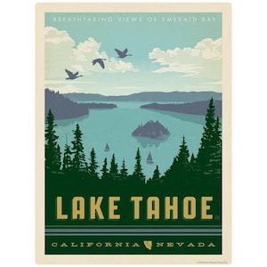 Bumper Sticker: Lake Tahoe California Nevada Vinyl Sticker–Laptop Decal–Car Window Decal–Vintage Style–US Travel Sticker–Souvenir Sticker