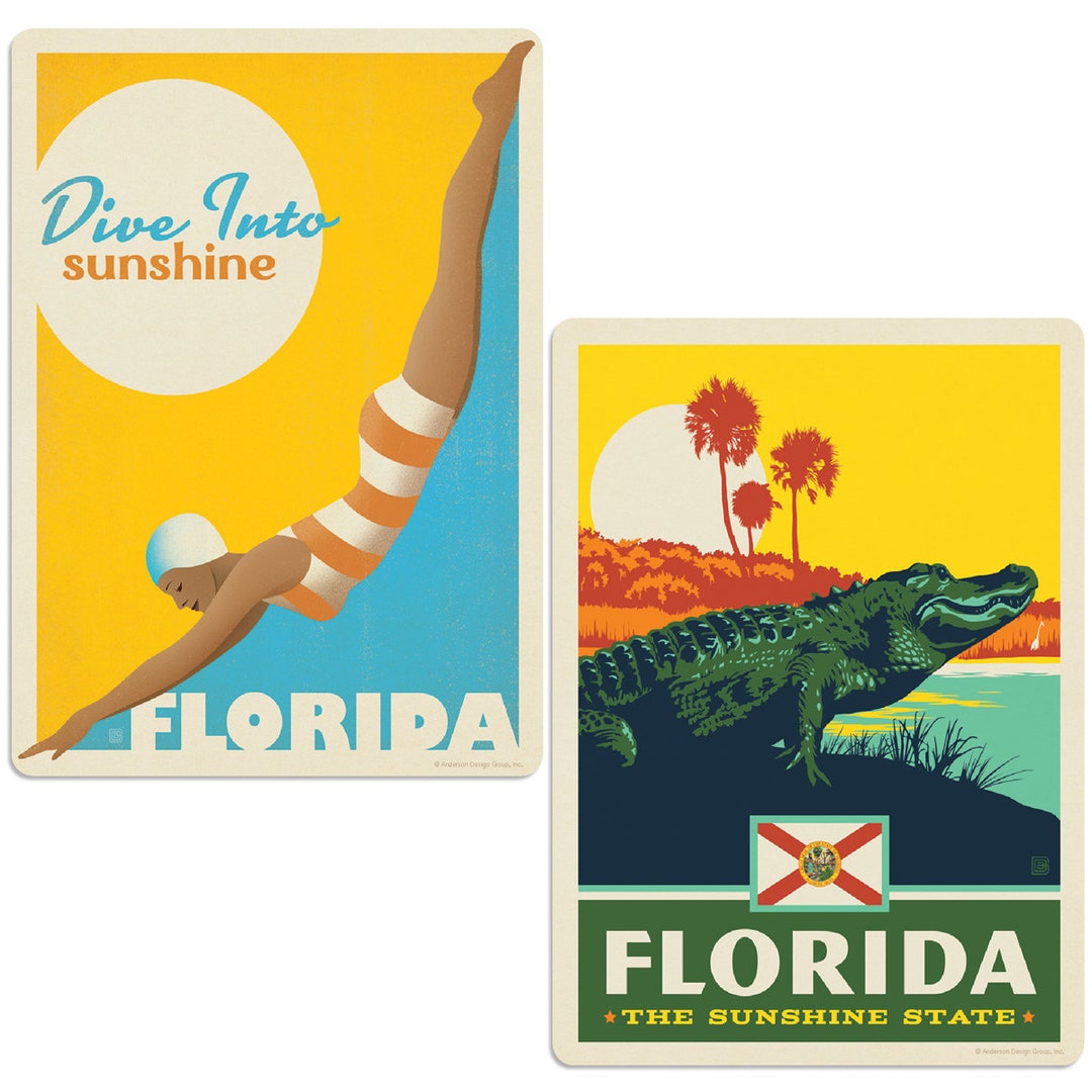 Sticker Set; Florida Dive Into Sunshine Alligator, Set of 2, Waterproof ...