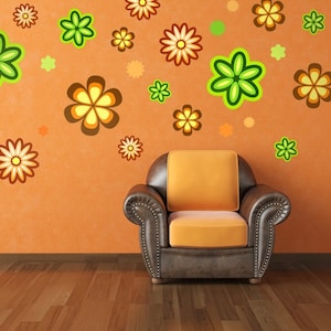 Wall Decal: Mod Flowers 70s Style Sheet Large
