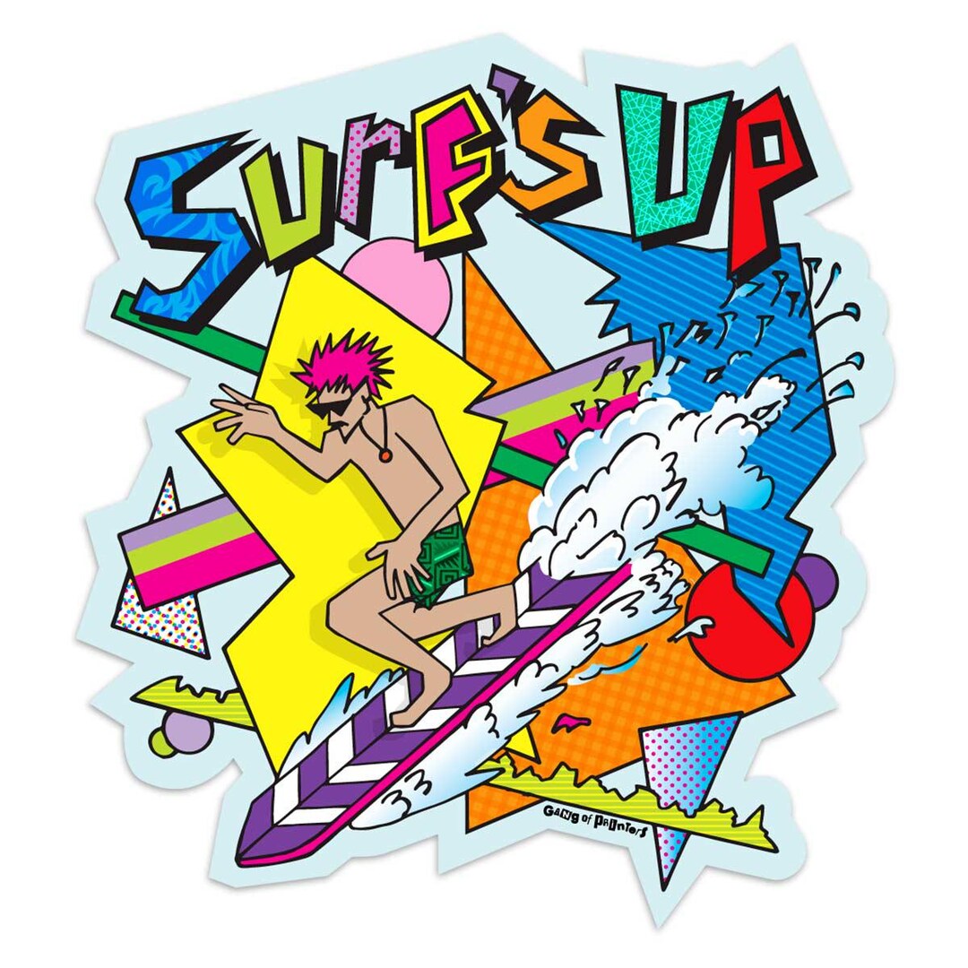 Yallingup Surf Sticker Mini Vinyl Sticker Surf's up 80s Design, Surfing Mini Vinyl Sticker for ...