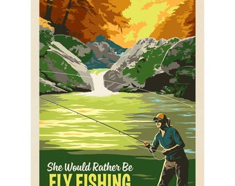 Pegatina para parachoques: She Would Rather Be Fly Fishing Vinilo adhesivo – Adhesivo para portátil – Adhesivo para ventanilla de coche – Estilo vintage – Adhesivo para remolque – Adhesivo para autocaravana