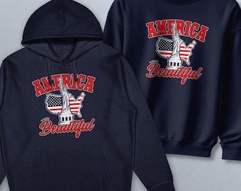 America the Beautiful Adult Sweatshirt or Hoodie, Adult Unisex S-2X, Poly Cotton, Patriotic Apparel