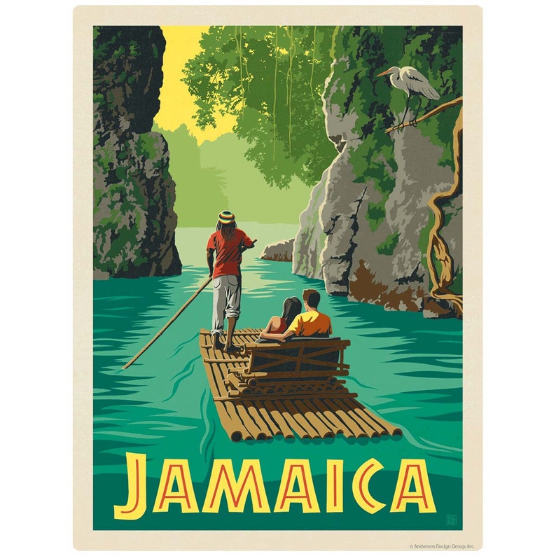 River Raft Poster Jamaica Bamboo River Raft Vinyl Sticker, Vintage-style Travel Decal - Etsy