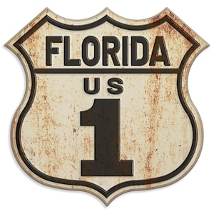 Vinyl Sticker; Florida US 1, US FL State Road Sign Die Cut Decal Gift Perfect for Laptop, Water Bottle, Car, Notebook and More!