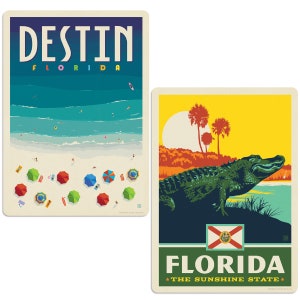 Sticker Set; Destin Florida Beach Alligator, Set of 2, Waterproof Bumper Sticker For Suitcase, Laptop, Water Bottle, Notebook and More!