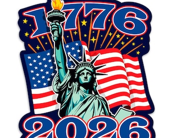 Liberty 1776 - 2026 Patriotic Large Die Cut Window Sticker, Patriotic Vinyl Decal for Cars, Windows, Laptops and More