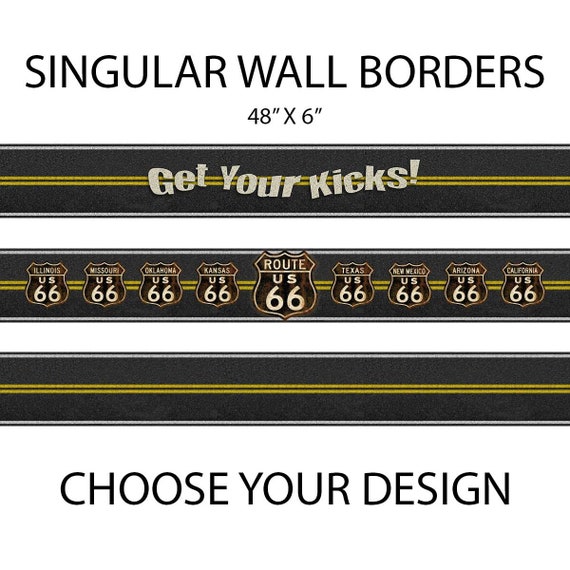 Route 66 Peel and Stick Wall Border, Retro Americana Decor, 48