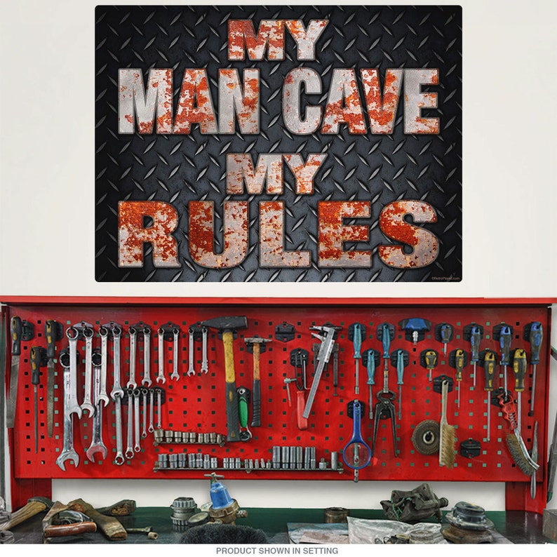 Man Cave Rusty Diamond Plate Wall Decal
