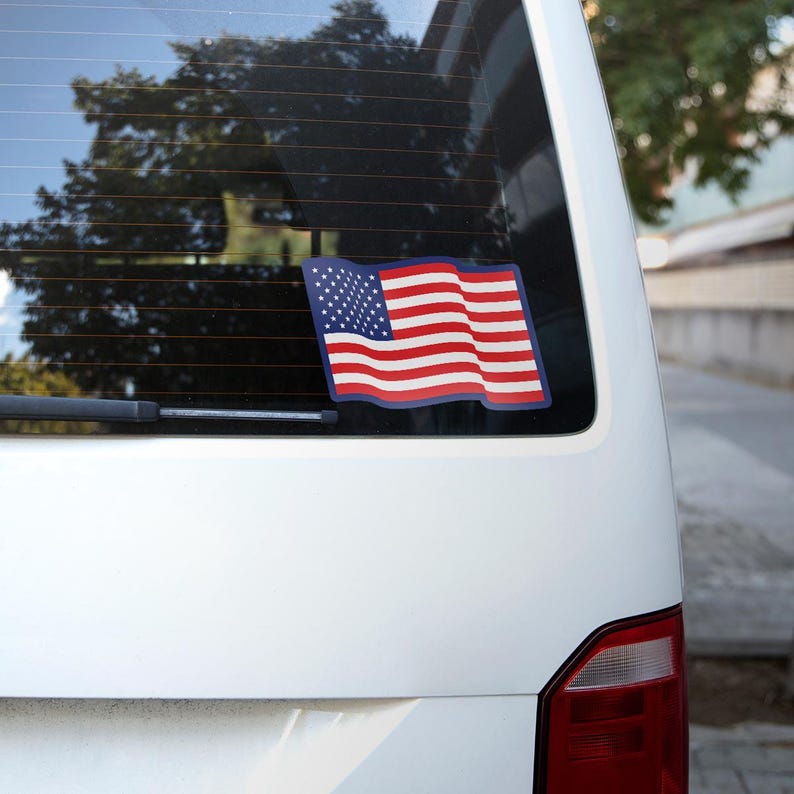 Waving USA Flag Patriotic Large Die Cut Window Sticker, Patriotic Vinyl ...