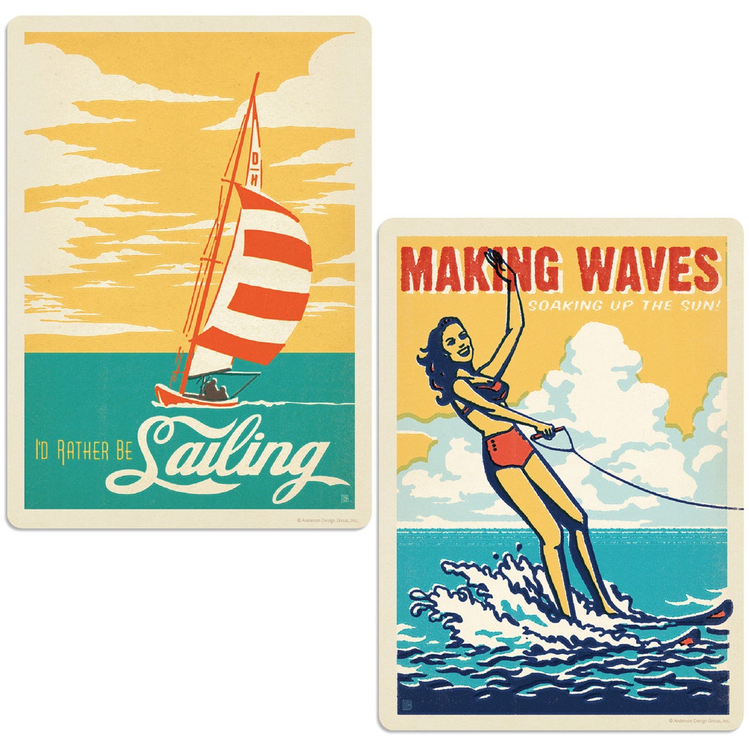 Making Waves Sailing & Water Skiing Decal Set of 2peel and Stick