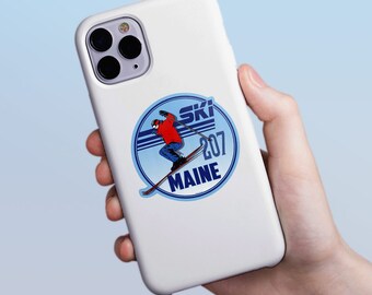 Mini Sticker; Ski Maine 207, Waterproof Die Cut Vinyl For Car, Cooler, Window, Laptop, Gift for Skier & More