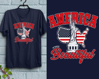 America The Beautiful T-Shirt, Adult Unisex Patriotic T-shirt, S-XXL, Gifts for Patriots