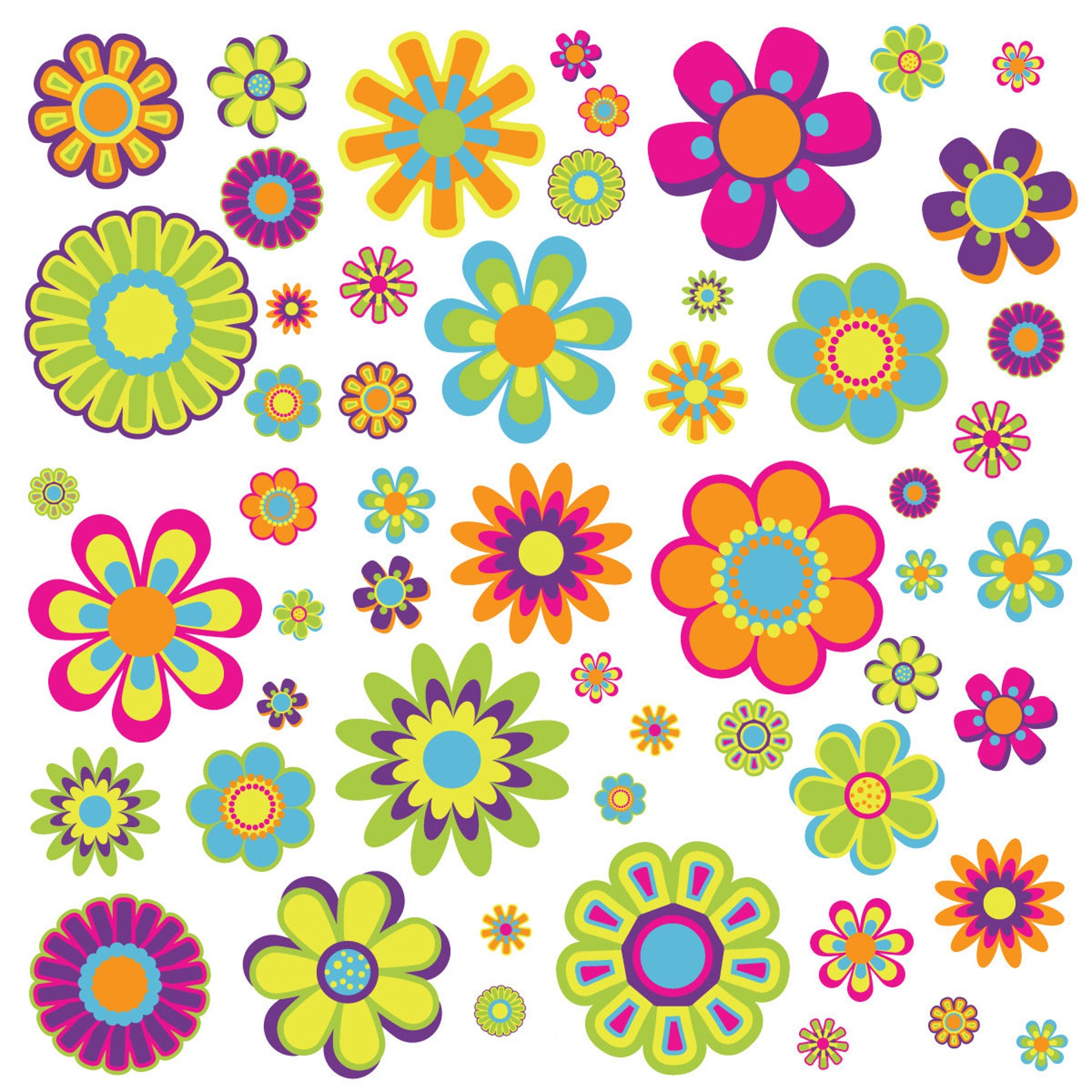 Mod Flowers Wall Decals Groovy 60s 70s Style Peel & Stick - Etsy