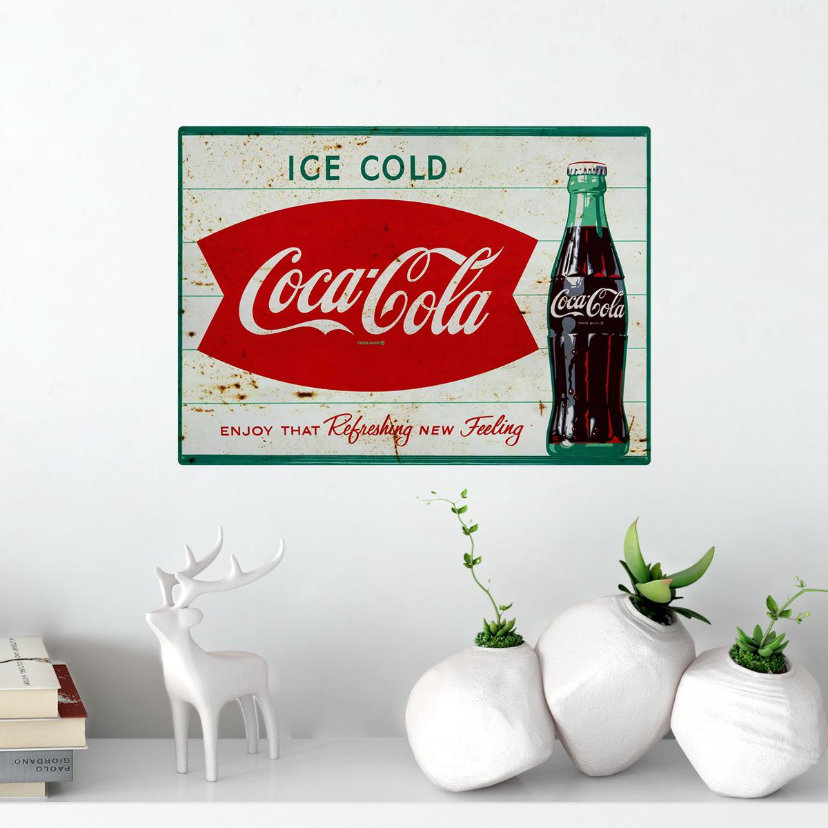 Coca-cola Fishtail Logo Vinyl Wall Decal, Ice Cold, Retro Kitchen