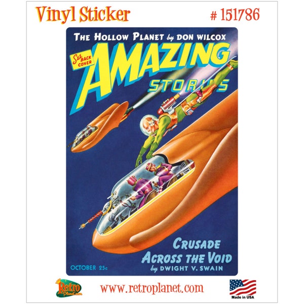 Vinyl Sticker; Amazing Stories Oct 1942 Cover, Waterproof Retro Vintage Souvenir for Scrapbooking, Laptop, Water Bottle, Car and More!
